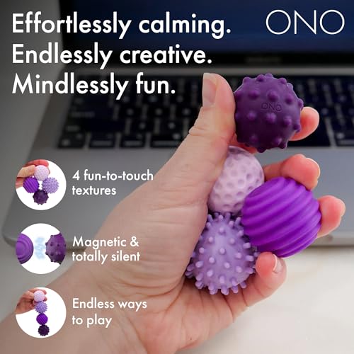 ONO Signets Silicone Magnetic Balls with Textured Dimples Bumps and Waves Fun to Play with Fidget Toy for Adults Help Relieve Stress Anxiety Tension Lavender Set of 4 - Image 5