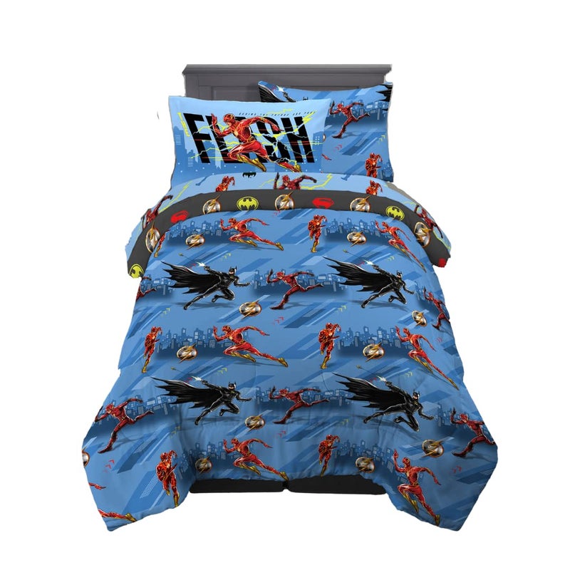 Franco Franco WB The Flash Movie DC Comics Super Soft Comforter and Sheet Set with Sham 5 Piece Twin Size Official Licensed Product 