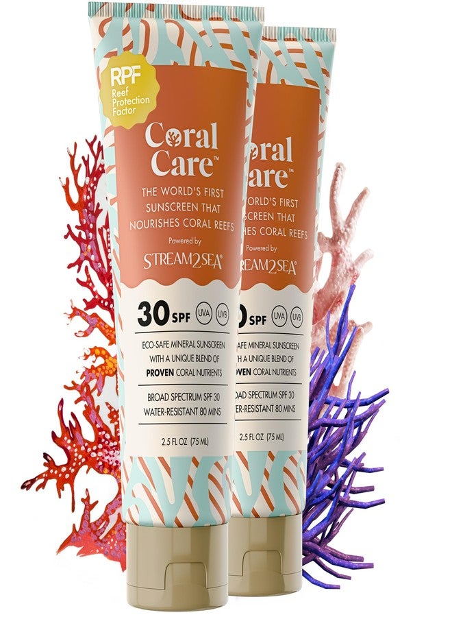 STREAM 2 SEA Stream2Sea Coral Care - Reef Safe Sunscreen SPF 30 Travel Size - First Reef-Approved Natural Mineral Sun block Boosts Coral Growth, Water resistant, Biodegradable, Eco-Friendly - 2 Pack - Image 1
