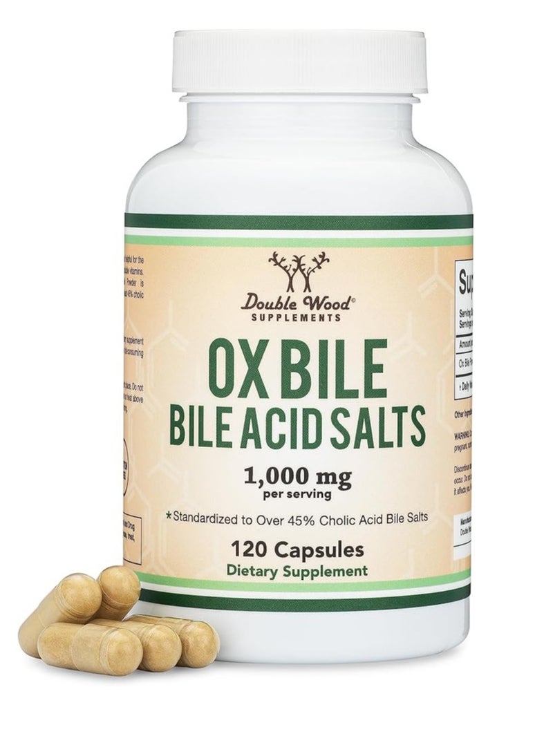 Double Wood Supplements Ox Bile Supplement for No Gallbladder 1000mg Per Serving 120 Capsules