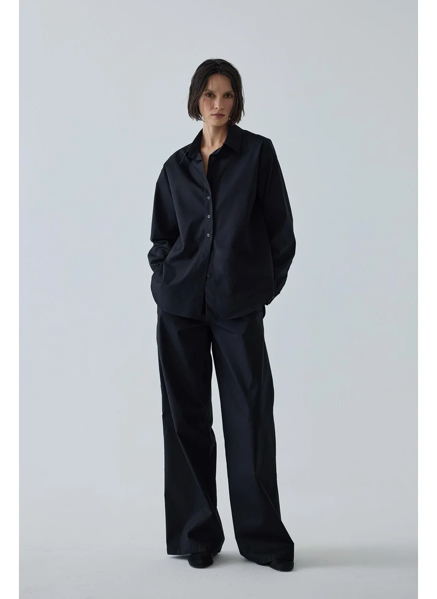 سود كوليكشن Saud Collection Black Basic Poplin Trousers