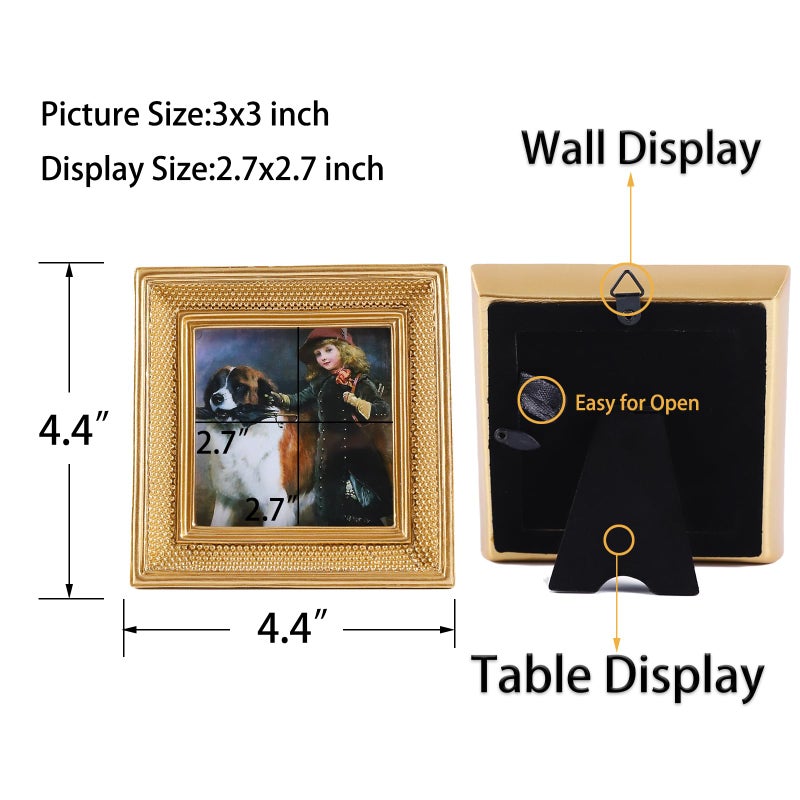 Kangce Gold Vintage Picture Frames 3x3 Mini Square Antique Pictures Frames with Beaded Border Ornate Picture Frames for Tabletop and Wall Mount Decorative Gallery Wall Art - Image 2