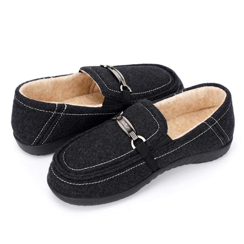 ERGOfoot Women's Moccasin Slippers with Arch Support, Closed Back, Orthopedic Slippers for Plantar Fasciitis, Foot Pain Relief, Fleece Lining House Shoes for Indoor Outdoor Anti-Skid, Black W8 - Image 1