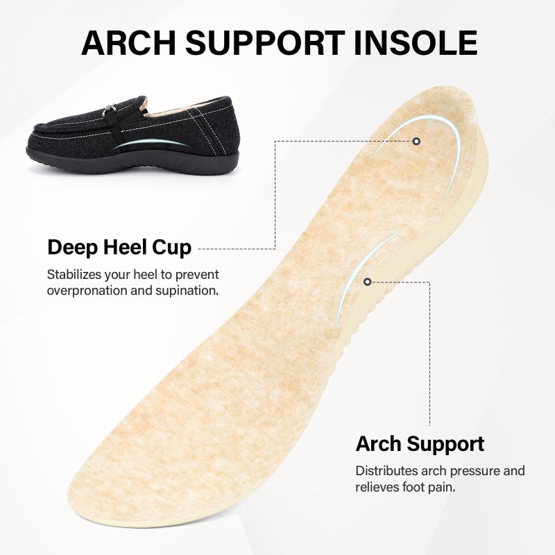 ERGOfoot Women's Moccasin Slippers with Arch Support, Closed Back, Orthopedic Slippers for Plantar Fasciitis, Foot Pain Relief, Fleece Lining House Shoes for Indoor Outdoor Anti-Skid, Black W8 - Image 3