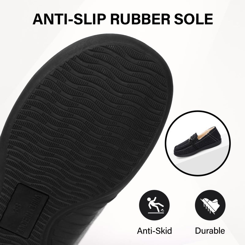 ERGOfoot Women's Moccasin Slippers with Arch Support, Closed Back, Orthopedic Slippers for Plantar Fasciitis, Foot Pain Relief, Fleece Lining House Shoes for Indoor Outdoor Anti-Skid, Black W8 - Image 5