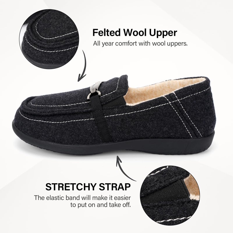 ERGOfoot Women's Moccasin Slippers with Arch Support, Closed Back, Orthopedic Slippers for Plantar Fasciitis, Foot Pain Relief, Fleece Lining House Shoes for Indoor Outdoor Anti-Skid, Black W8 - Image 4