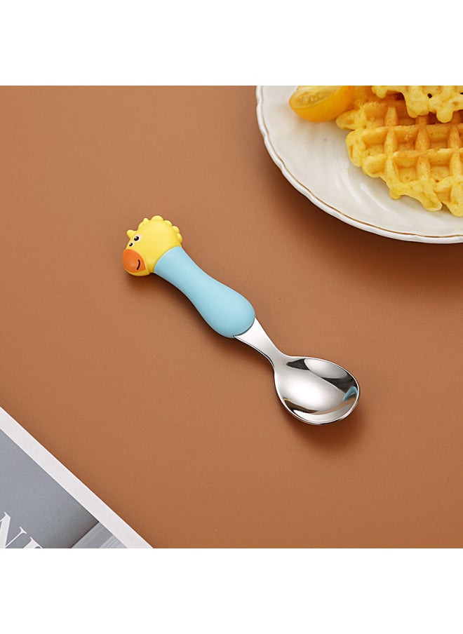 Generic - Children's 304 Stainless Steel Portable Tableware Cartoon Spoon Fork Learning And Training Chopsticks Dinosaur Baby Fork Spoon Set-Specifications:Tableware-Color:Trumpet-Blue Handle Unicorn Spoon - Image 1