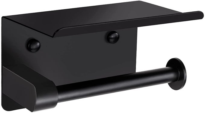 TOILET PAPER HOLDER WITH SHELF STAINLESS STEEL WALL MOUNTED TISSUE ROLL PAPER DISPENSER HOLDER WASHROOM BATHROOM MATTE BLACK TOILET PAPER ROLL HOLDE