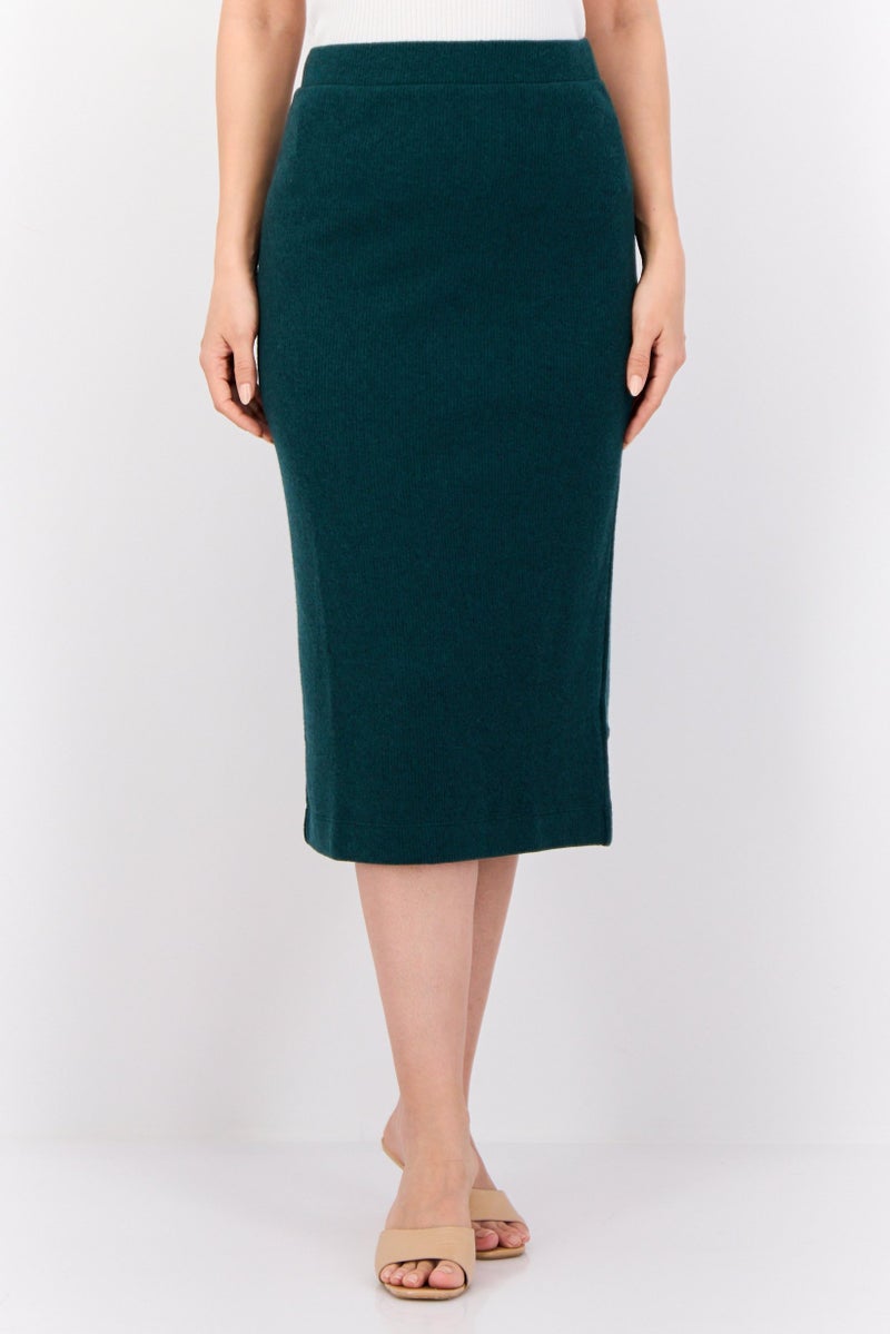 ESPRIT تنورة ميدي محبوكة سادة للنساء، خضراء - Image 1