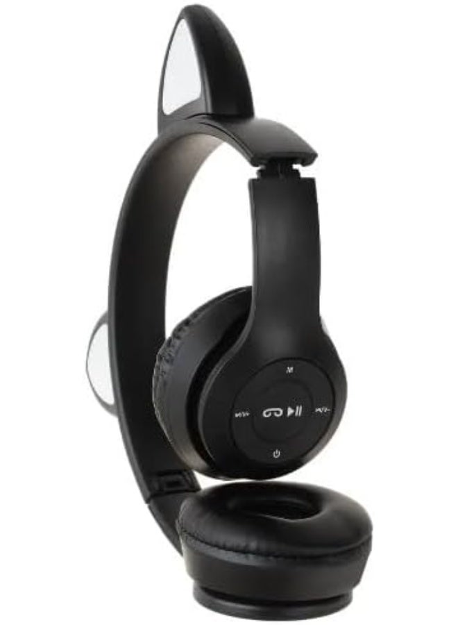 سماعة رأس بلوتوث لاسلكية ستيريو ليد ار جي بي بتصميم قطة للموسيقى مع دعم بطاقة الذاكرة سماعات للألعاب مزودة بميكروفون مدمج لأجهزة اللاب توب والموبايل والكمبيوتر للأطفال والبنات p47m لون أسود - Image 2