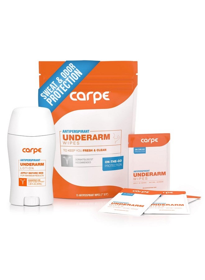 Carpe Antiperspirant Underarm And On-The-Go Wipes Package (1 Underarm Clinical Strength, 15 Individual Antiperspirant On-The-Go Wipes), Stop Excessive Sweat - Great For Hyperhidrosis - Image 1