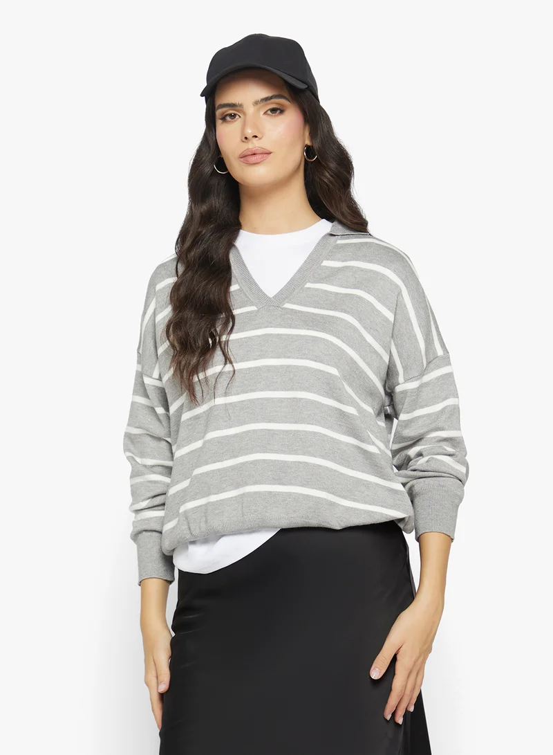 جينجر Polo Neck Stripe Jumper