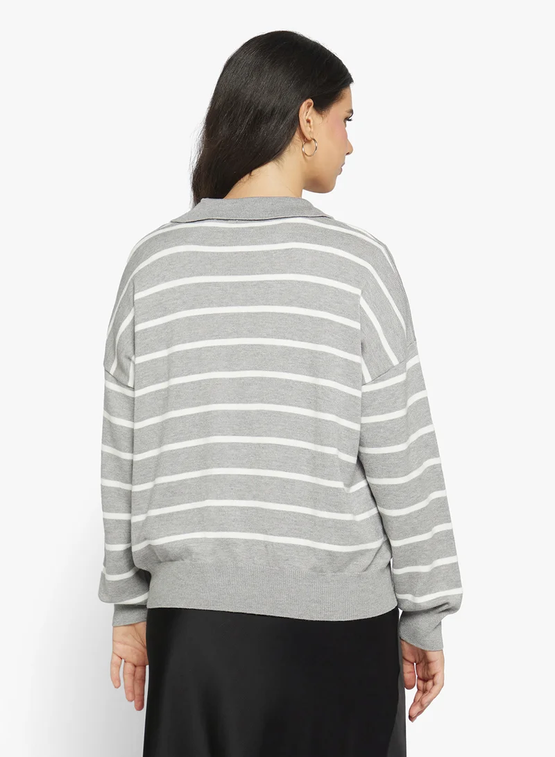 جينجر Polo Neck Stripe Jumper