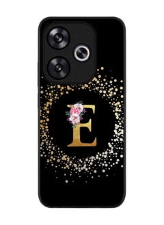 Rugged Black edge case for Xiaomi Poco F6 / Xiaomi Redmi Turbo 3 Case Cover- Custom Monogram Initial Letter Floral Pattern Alphabet - E ( Black)