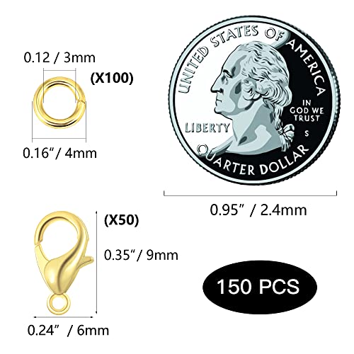ALEXCRAFT Wholesale Pack- Gold Plated 50 PCS 9mm Small Lobster Clasps and 100 PCS 4mm Open Jump Rings for Jewelry Making & Finding - Image 4