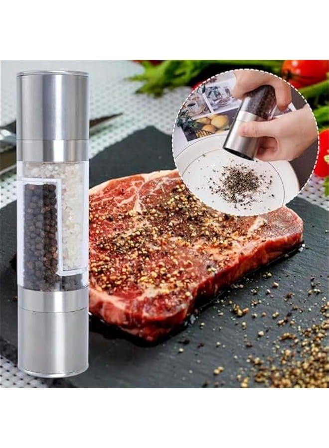 Beauenty 2-in-1 Stainless Steel Salt and Pepper Grinder - Adjustable Ceramic Rotor for Coarse to Fine Grinding, Dual BPA-Free Acrylic Chambers, Refillable Manual Spice Grinder - Image 1