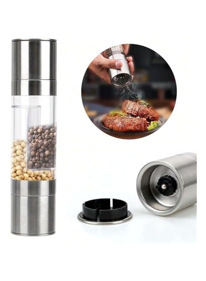 Beauenty 2-in-1 Stainless Steel Salt and Pepper Grinder - Adjustable Ceramic Rotor for Coarse to Fine Grinding, Dual BPA-Free Acrylic Chambers, Refillable Manual Spice Grinder - Image 3