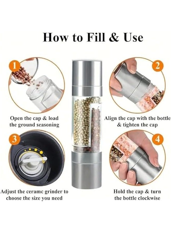 Beauenty 2-in-1 Stainless Steel Salt and Pepper Grinder - Adjustable Ceramic Rotor for Coarse to Fine Grinding, Dual BPA-Free Acrylic Chambers, Refillable Manual Spice Grinder - Image 5