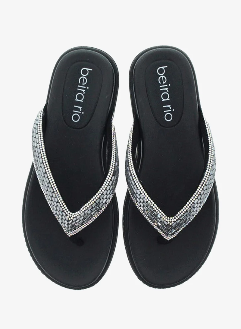 Beira Rio BLACK Beira Rio Ladies Flat Sandals Black | Made In Brazil for Women | Best Price UAE