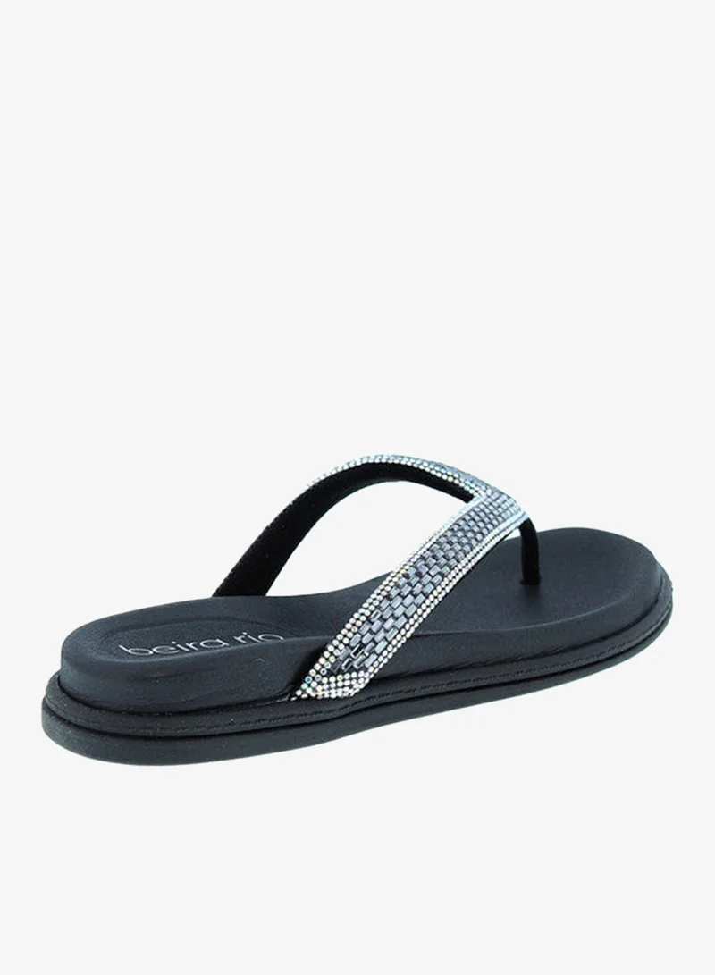 Beira Rio BLACK Beira Rio Ladies Flat Sandals Black | Made In Brazil for Women | Best Price UAE