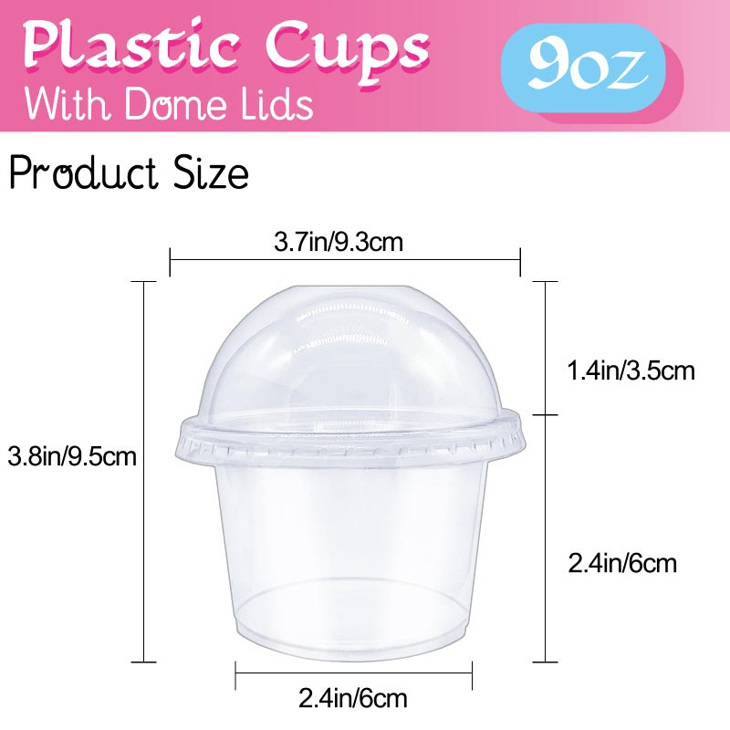 Alaeseje 100 Pack 8oz Disposable Clear Plastic Cups with Dome Lids(Hole in the Lid),PET Dessert Cups,Disposable Snack Bowls for Ice Cream,Cake,Fruit,Parfait, Pudding and Jello Shot - Image 2