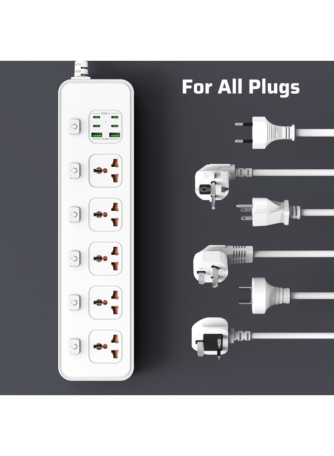 CREATMOR Extension Cord 3 Meter,Universal Power Strip with 5 Outlets and 6 USB Ports, Extension Cord with Surge Protection, Heavy Duty Universal Power Extension- White - Image 3
