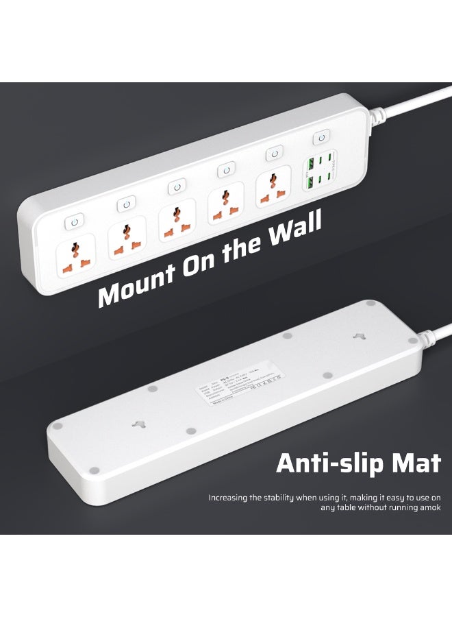 CREATMOR Extension Cord 3 Meter,Universal Power Strip with 5 Outlets and 6 USB Ports, Extension Cord with Surge Protection, Heavy Duty Universal Power Extension- White - Image 4