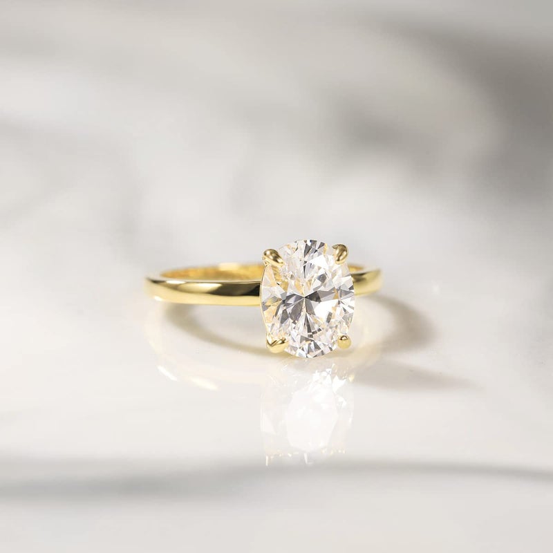 EAMTI 3CT 925 Sterling Silver 14K Gold Plated Engagement Rings Oval Cut Solitaire Cubic Zirconia CZ Wedding Promise Rings for Her Wedding Bands for Women Size 6.5 - Image 2