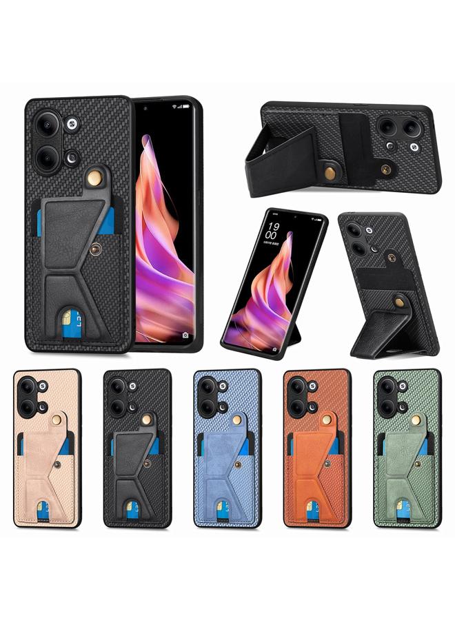 اس-توب جراب هاتف OPPO Reno9 من ألياف الكربون مع حامل بطاقات قابل للطي - Image 4