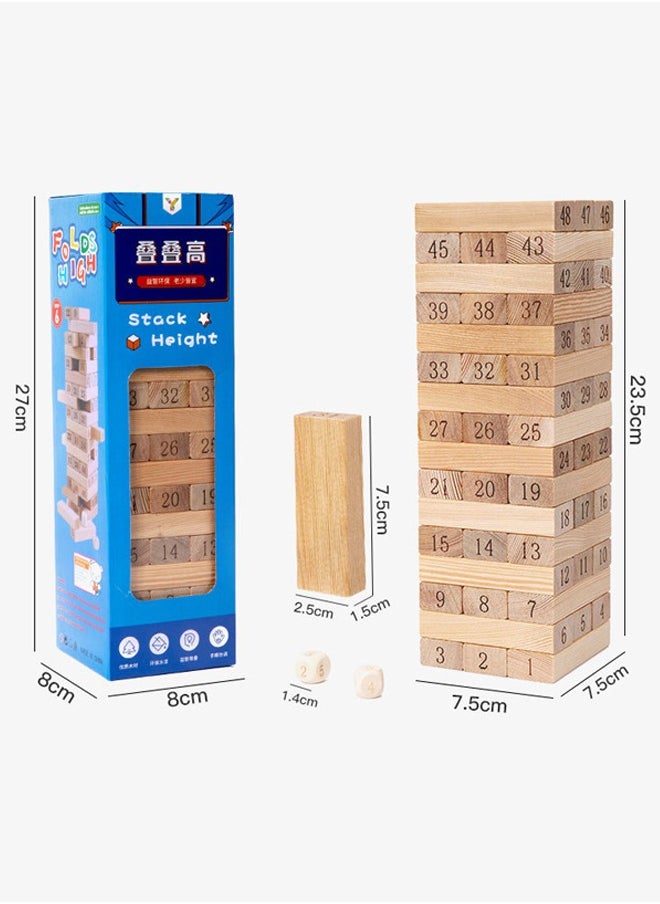 Occuwzz - High Stack Wooden Block Game 48 Pieces Classic Numbered Tower Game for Kids 1 or More Players - Image 1