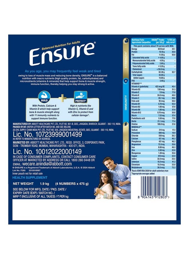 Ensure No 1 Nutritional Supplement Drink in the world 32 nutrients High Protein,Calcium,Vit D, Vanilla 1.9kg - Image 3