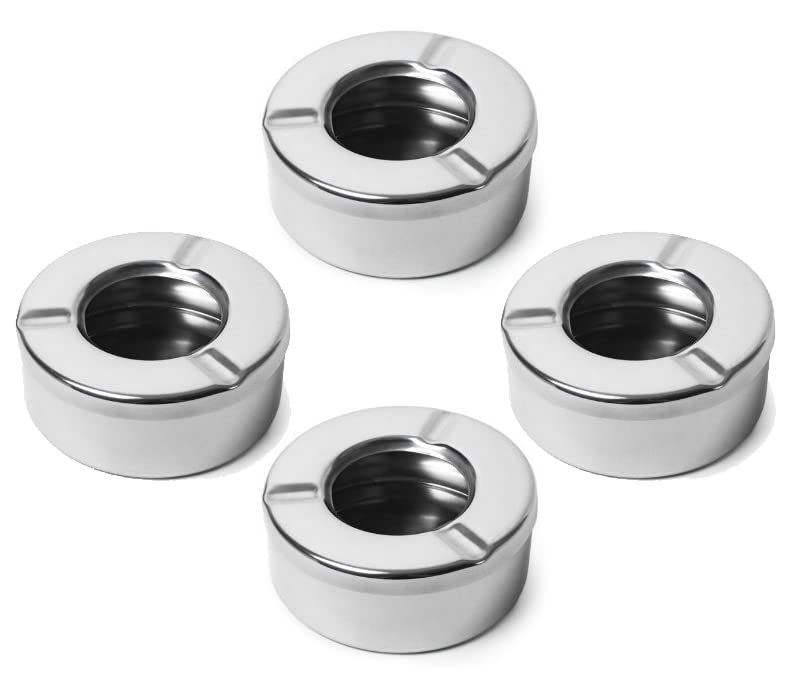 FINALITY Stainless Steel Ashtray for Cigarette Ash Holder Tray with Lid for Home, Office and Bar (Pack of 4) - Image 1