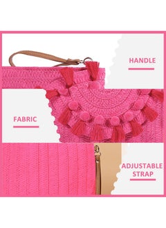 QTKJ Straw Crossbody Bag For Women Pink Clutch Purses Bohemian Handmade Woven Handbags Tassels Summer Beach Bag Envelope Wallet (Hot Pink)  - Image 4