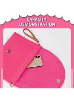 QTKJ Straw Crossbody Bag For Women Pink Clutch Purses Bohemian Handmade Woven Handbags Tassels Summer Beach Bag Envelope Wallet (Hot Pink)  - Image 3