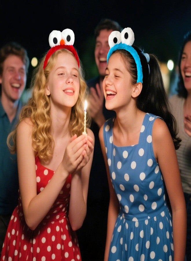 Tirdkid 2 Pack Adorable Red Blue Monster Costume & Eyes Headband - Perfect Cartoon Fuzzy Costumes for Halloween Parties and Celebrations - Image 2