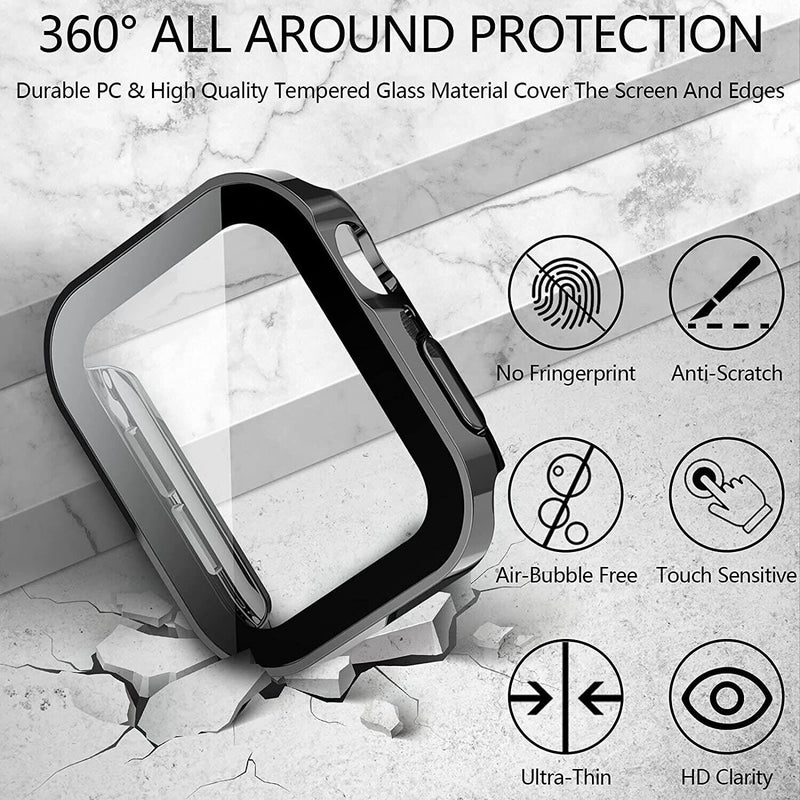جراب جراب حماية من الزجاج المقوى مع حافة صلبة من مادة PC لساعة Apple Watch مقاس 42 ملم و46 ملم (قطعتان) - Image 5