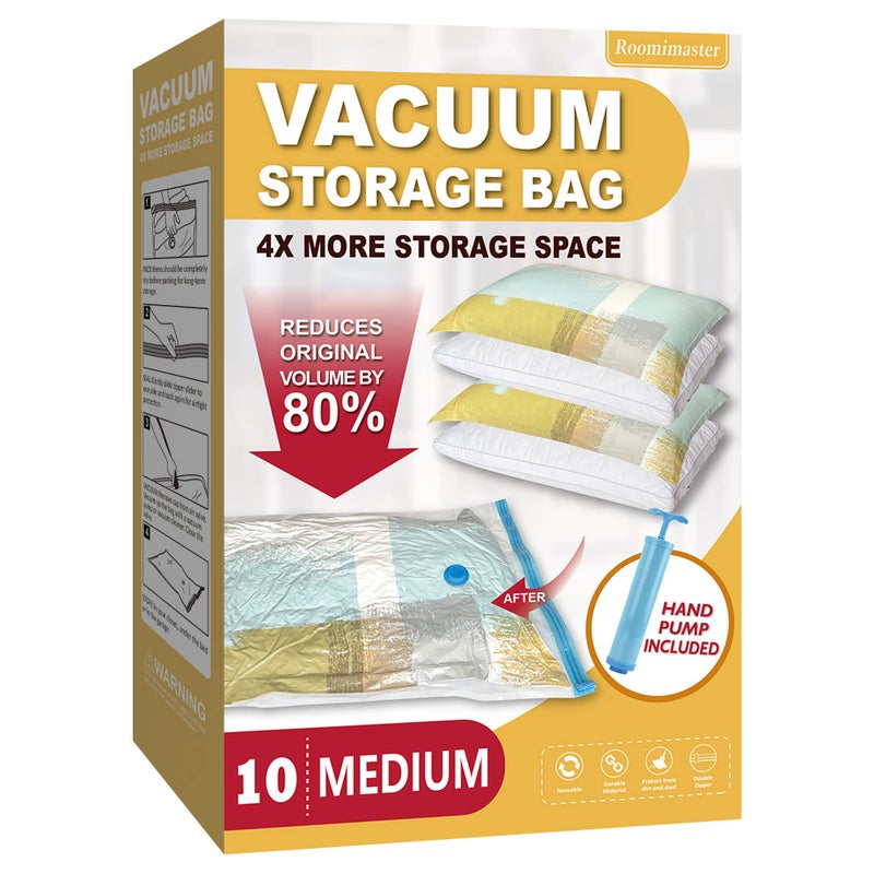 Roomimaster Vacuum Storage Bags, Vacuum Seal Space Saver Bags for Clothing, Travel Lugggage, Carry-on, Blankets, Comforters, Pillow, Bedding, 10 Medium - Image 1