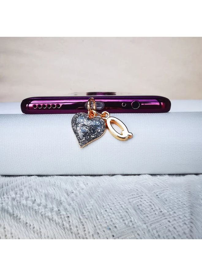 Type C Heart Shape Phone Charger Port Dust Plug Silver Love Letter Design - Image 1