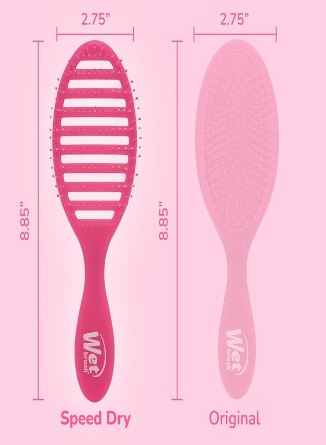 فرشاة الشعر Wet Brush Speed Dry، لون وردي فاتح - تصميم بفتحات تهوية وشعيرات ناعمة مرنة حرارياً آمنة للاستخدام مع مجفف الشعر - مقبض مريح يسهل فك التشابك - إكسسوارات شعر بدون ألم - Image 4