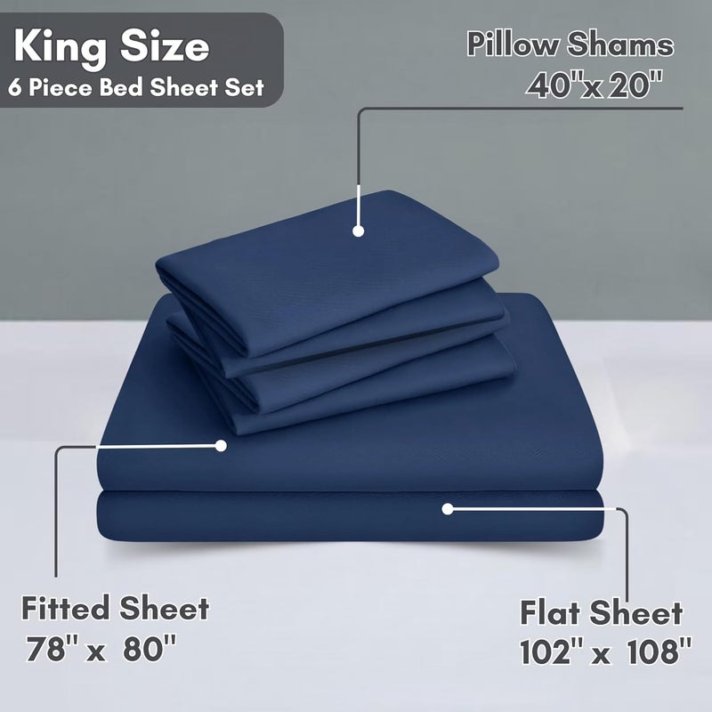 FOAM CRAFT Luxury Quality 6 Piece Bed Sheet Set - King Size, Navy - Image 2