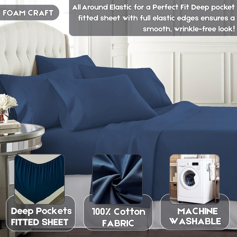FOAM CRAFT Luxury Quality 6 Piece Bed Sheet Set - King Size, Navy - Image 4