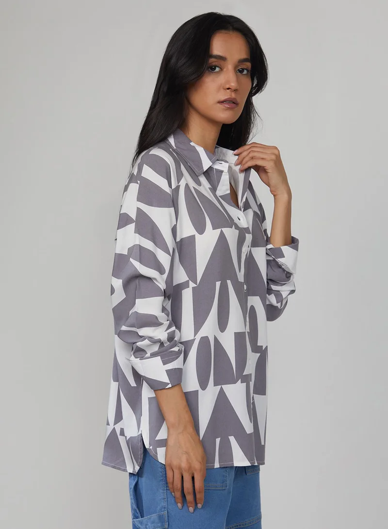 PINACOLADA  Women's Steel Grey Geometric Shirt  | Best Price UAE