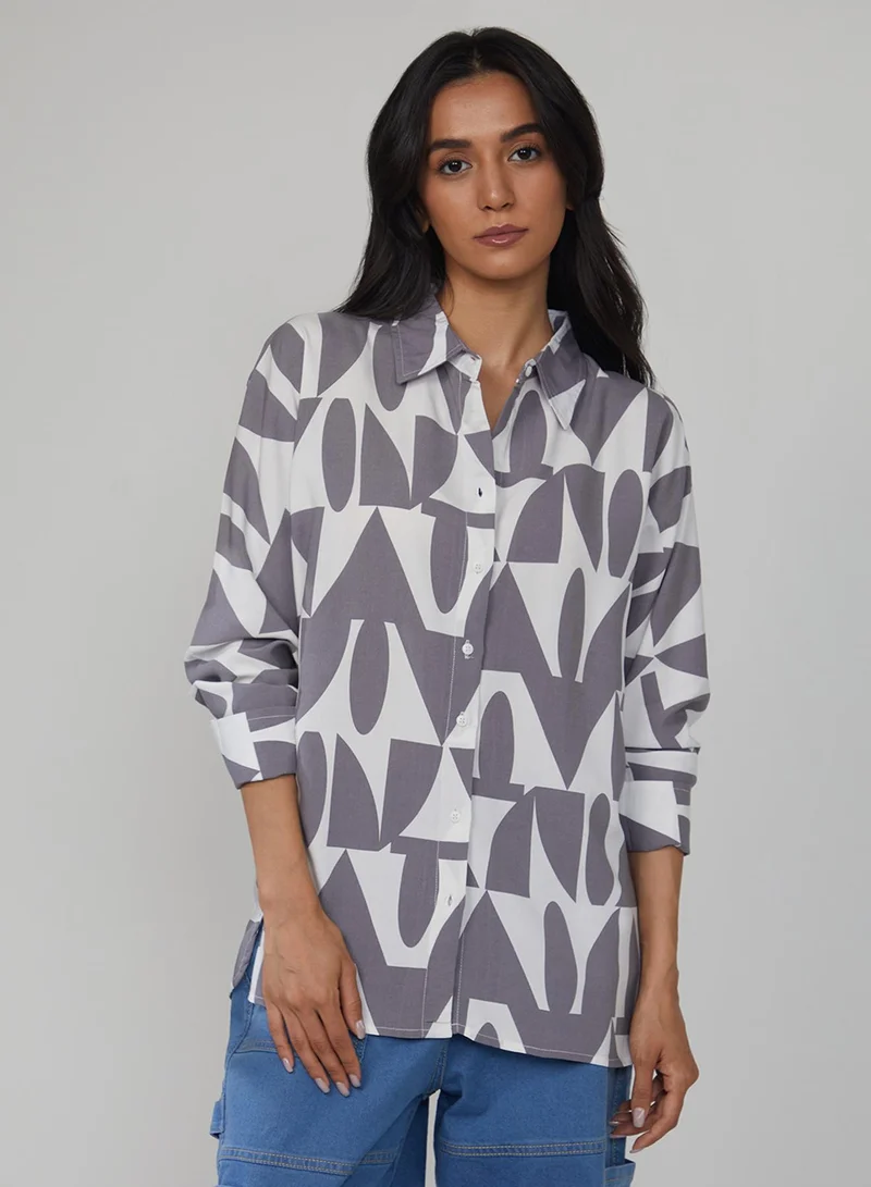 PINACOLADA Women's Steel Grey Geometric Shirt