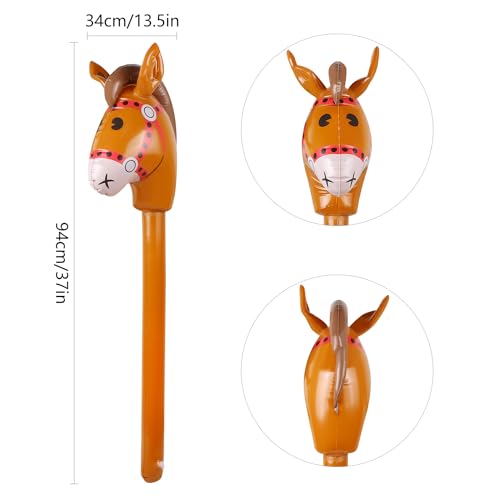 EVERMARKET 12PCS Inflatable Stick HorseBlow Up Horse Head on Stick Pony Costume Western Cowboy Cowgirl Baby Shower Birthday Party Decorations Halloween Supplies Favors Props 38 Inches Brown - Image 5