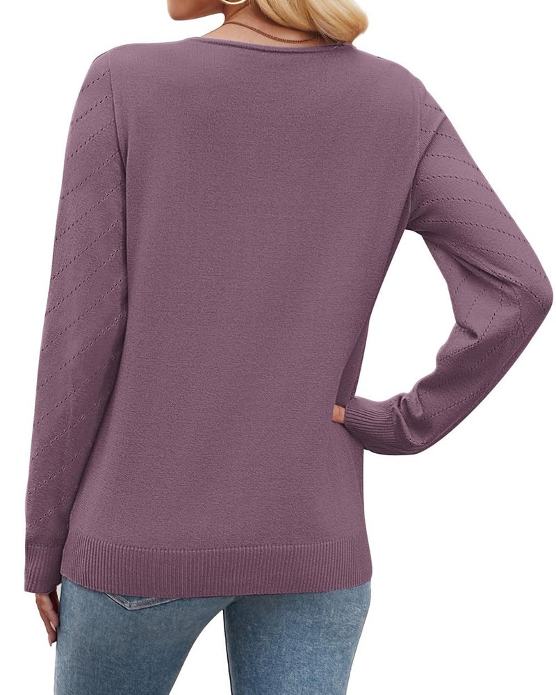 WIHOLL Womens Long Sleeve Tops Casual Fall Sweaters V Neck Cashmere Knit Pullover Lightweight Business Casual Outfits Basic School Teachers Travel Vacation Clothes Grey Purple 2XL - Image 5