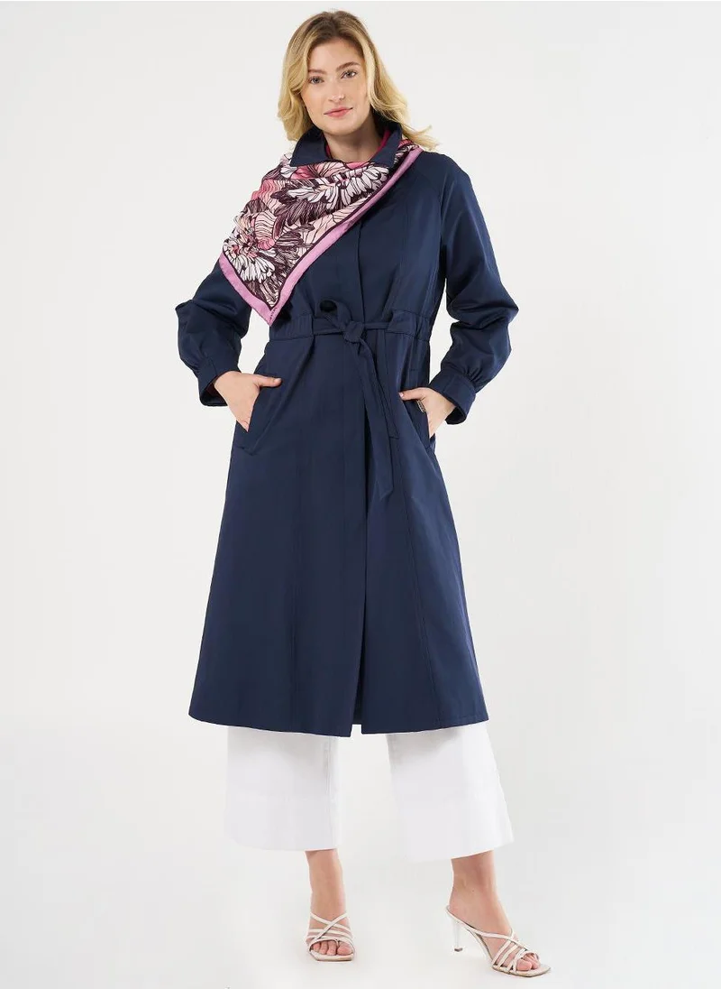 Kayra Buttoned Raglan Sleeve Overcoat Dark Navy