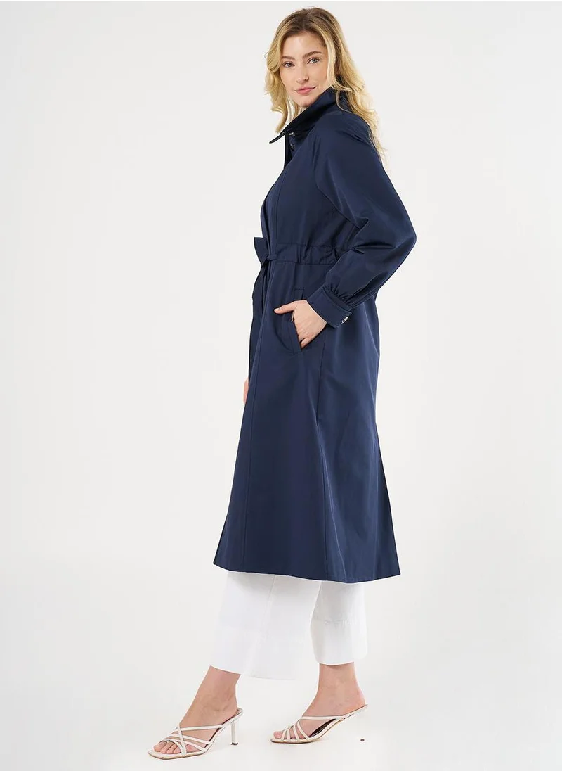 Kayra Buttoned Raglan Sleeve Overcoat Dark Navy