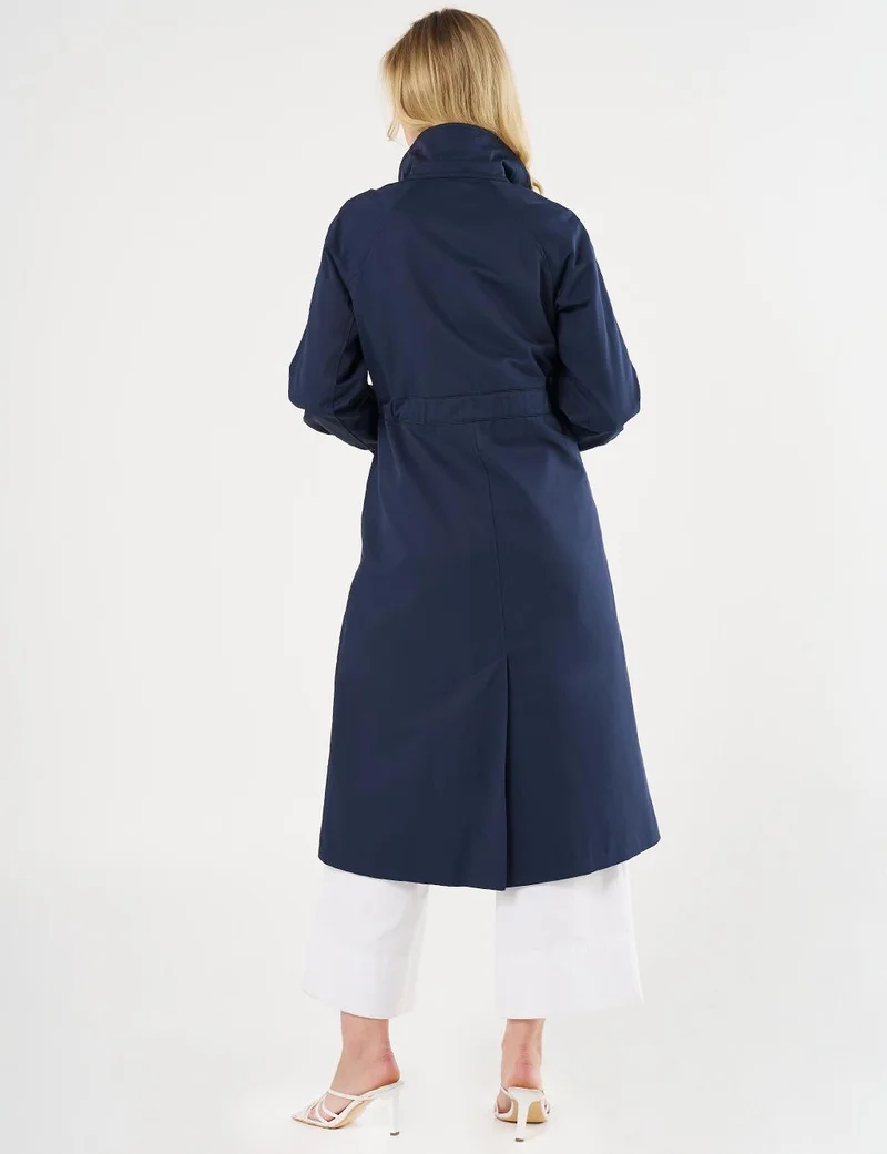 Kayra Buttoned Raglan Sleeve Overcoat Dark Navy