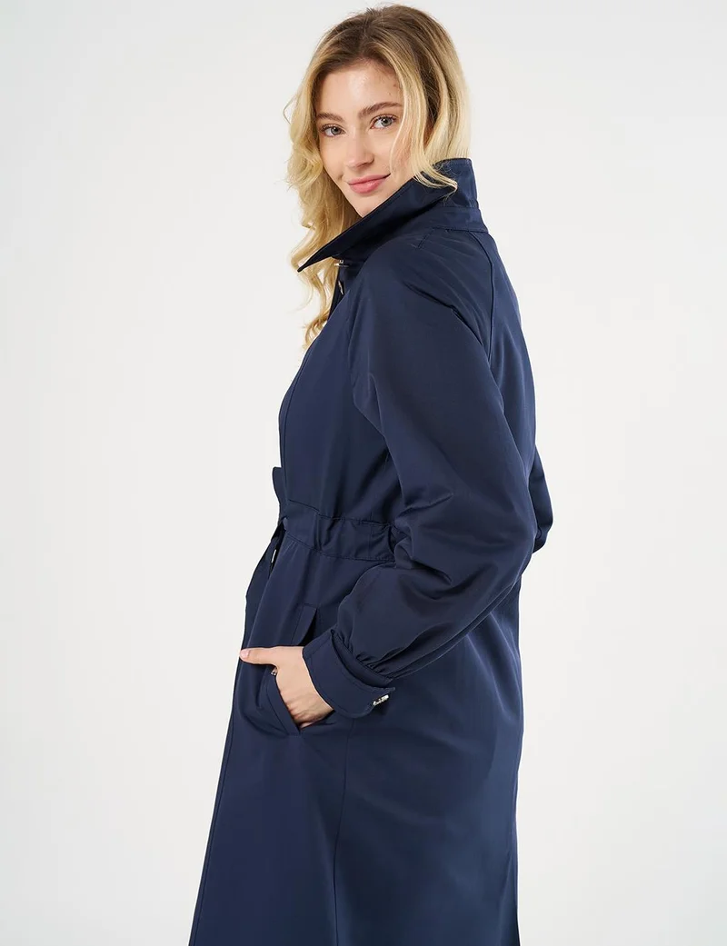 Kayra Buttoned Raglan Sleeve Overcoat Dark Navy