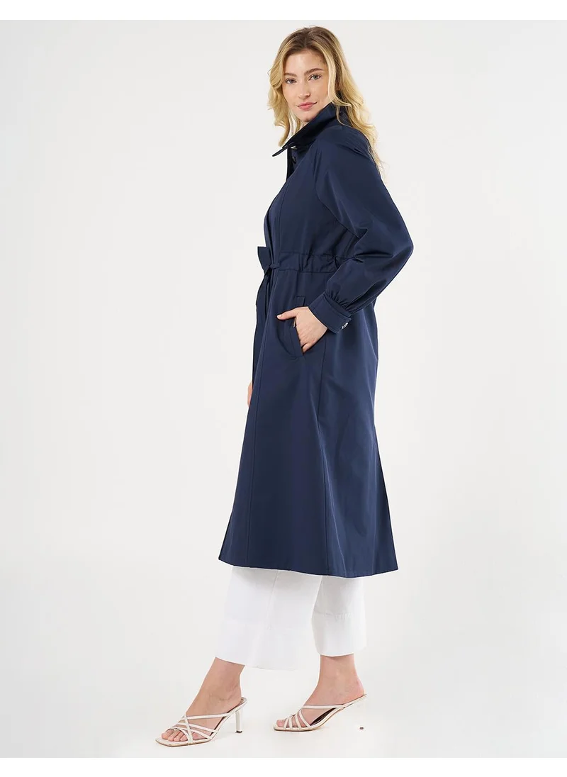 Kayra Buttoned Raglan Sleeve Overcoat Dark Navy